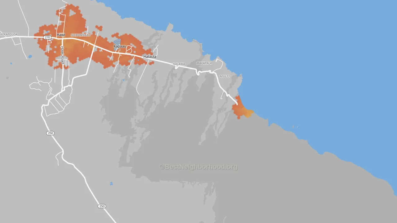 Bike Grade map of Niulii, HI