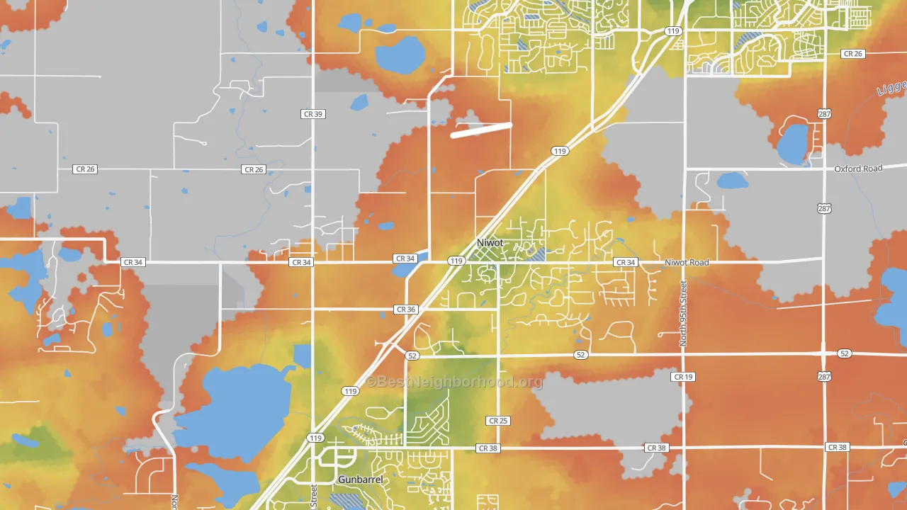 Bike Grade map of Niwot, CO