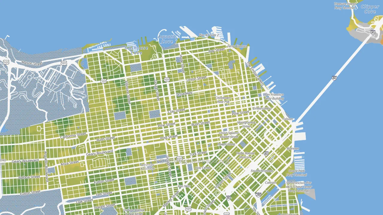 Bike Grade map of Nob Hill, San Francisco, CA