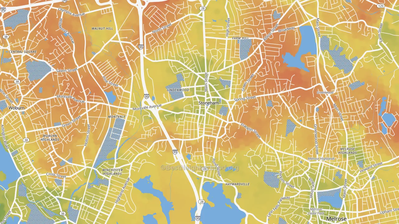 Bike Grade map of Nobility Hill Historic District, Stoneham, MA