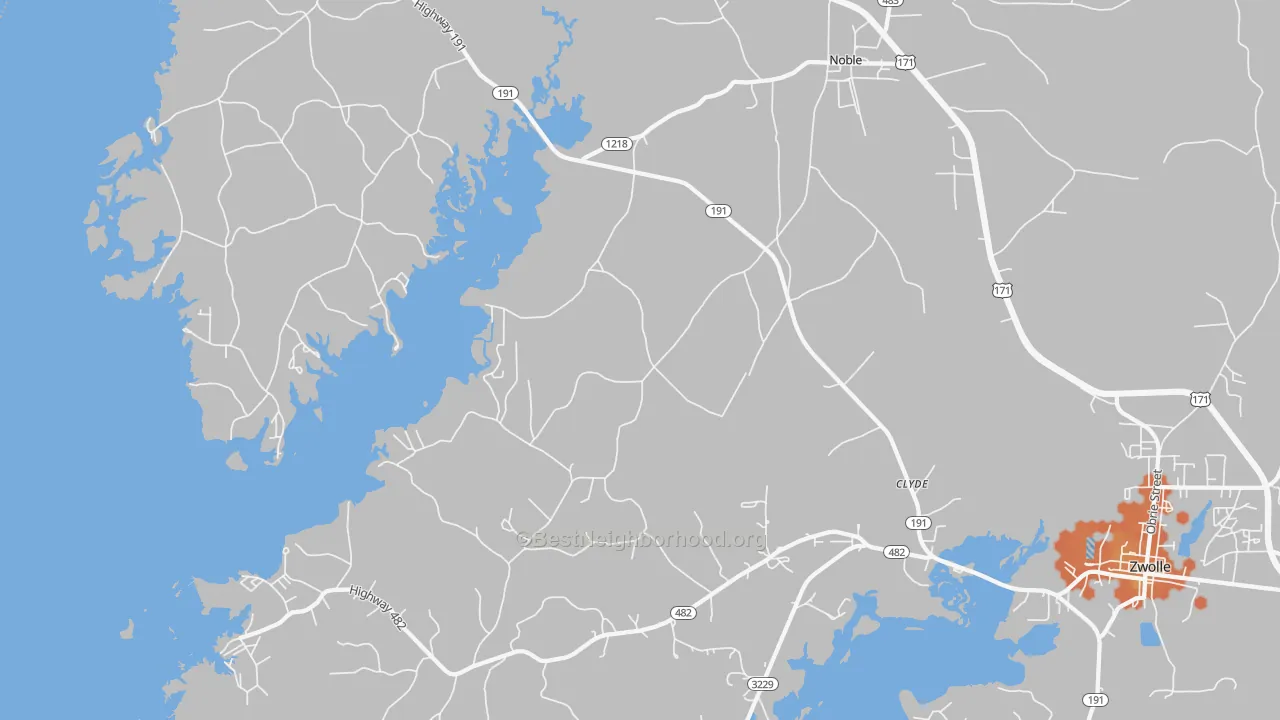 Bike Grade map of Noble, LA