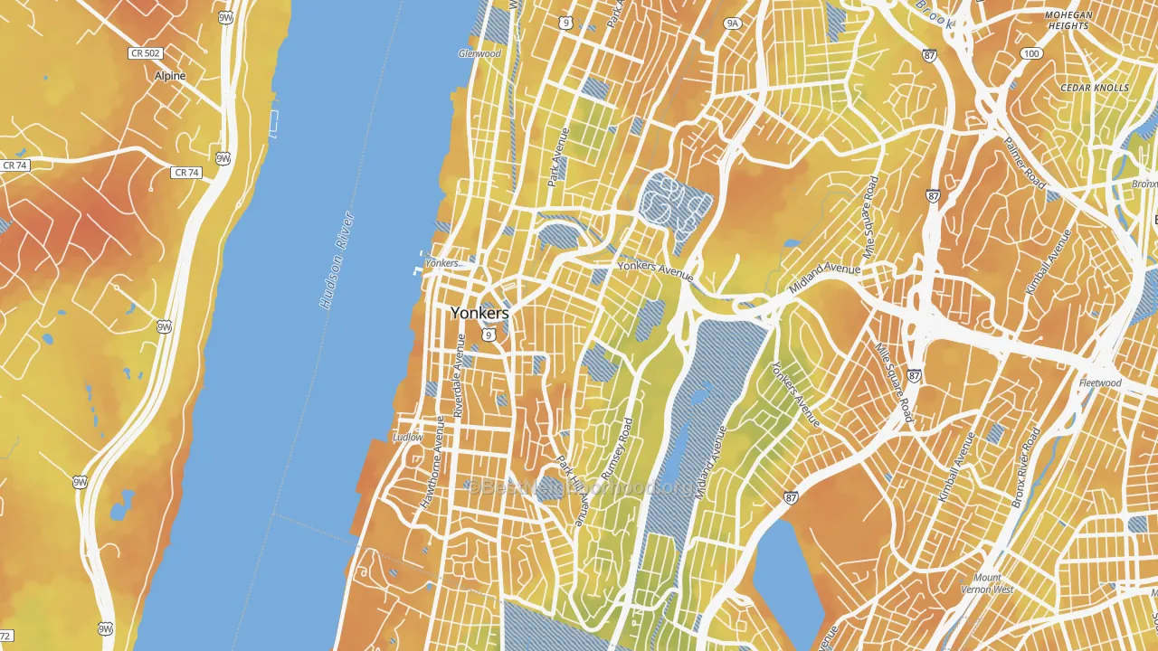 Bike Grade map of Nodine Hill, Yonkers, NY