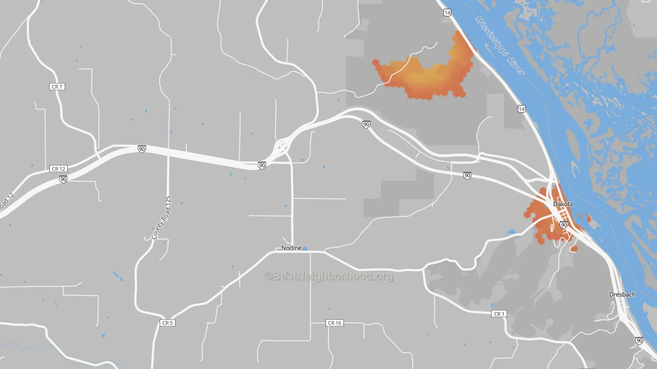 Bike Grade map of Nodine, MN