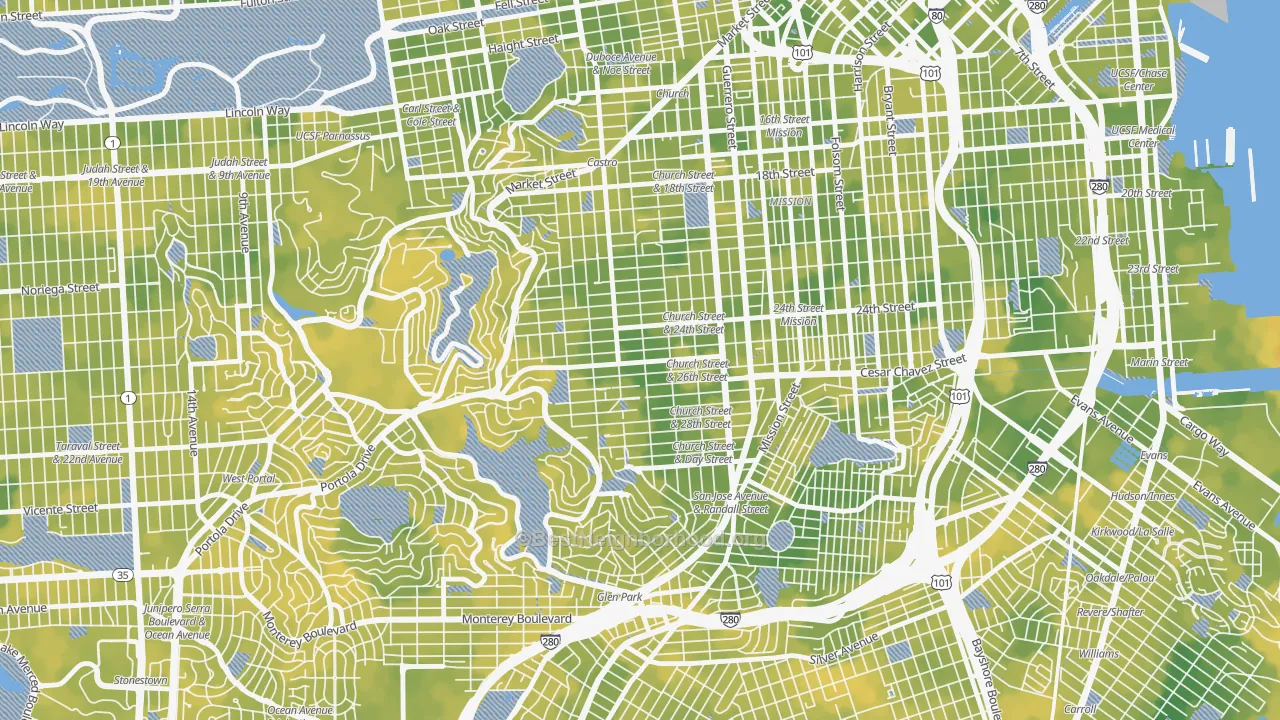 Bike Grade map of Noe Valley, San Francisco, CA
