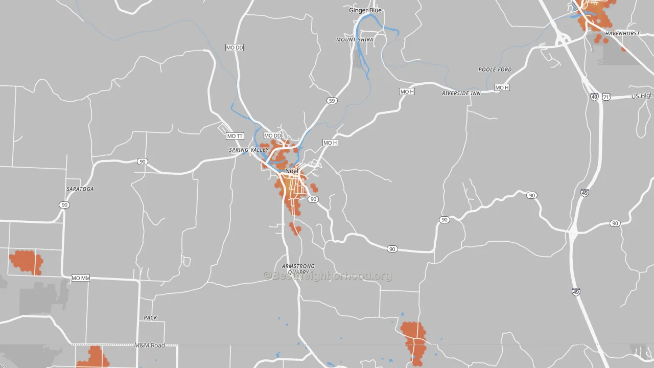 Bike Grade map of Noel, MO