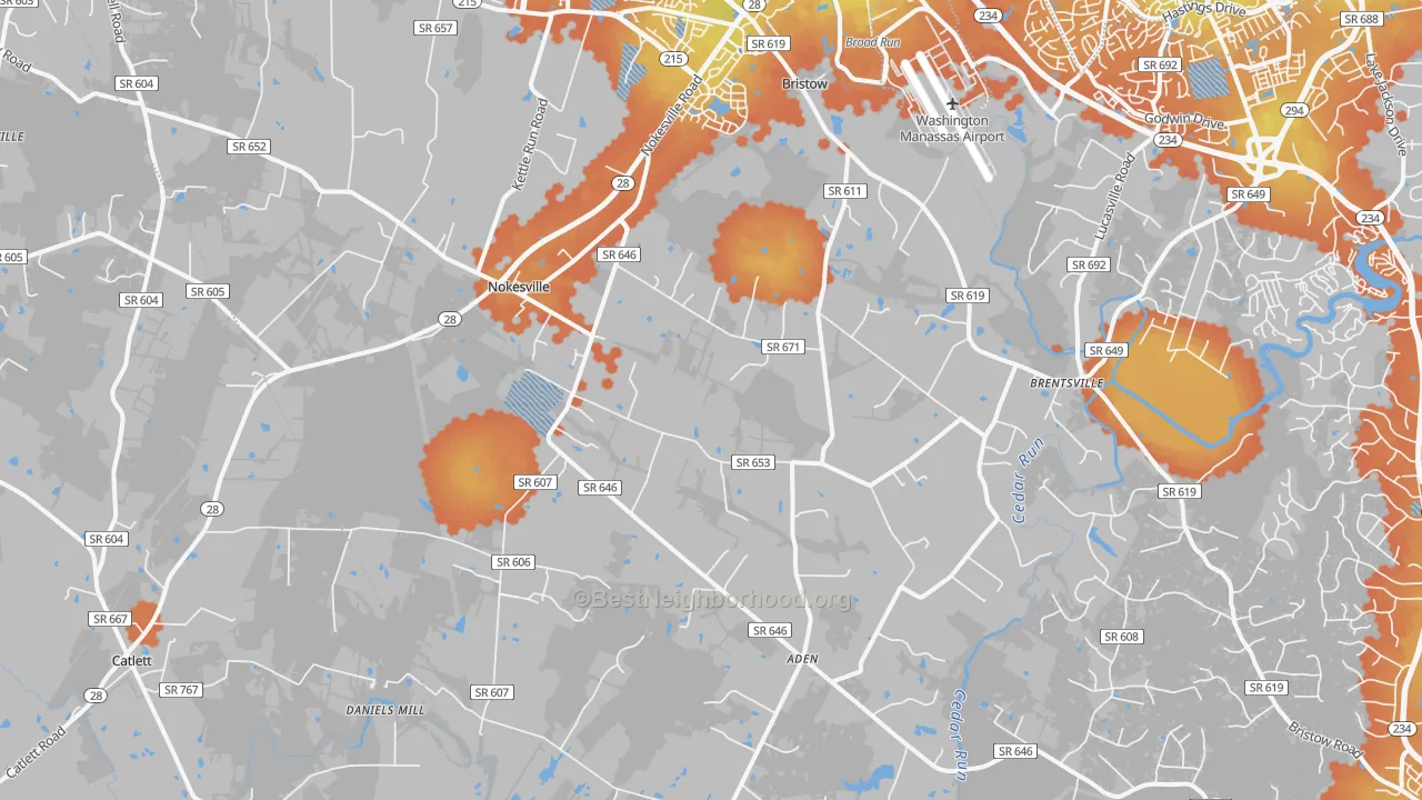 Bike Grade map of Nokesville, VA
