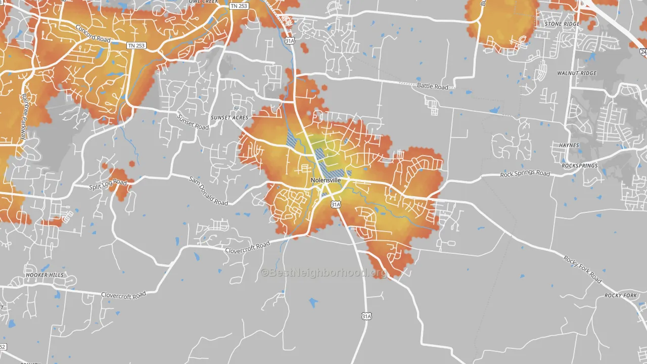 Bike Grade map of Nolensville, TN