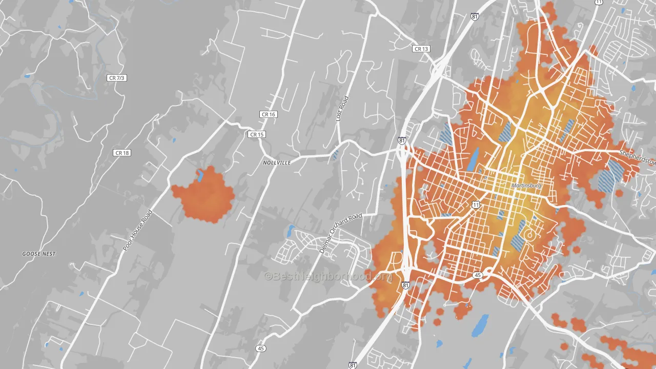 Bike Grade map of Nollville, Martinsburg, WV