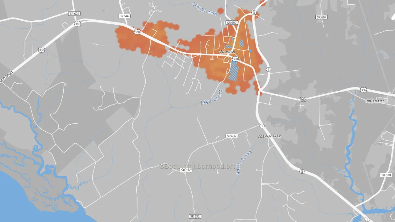 Bike Grade map of Nomini Grove, VA