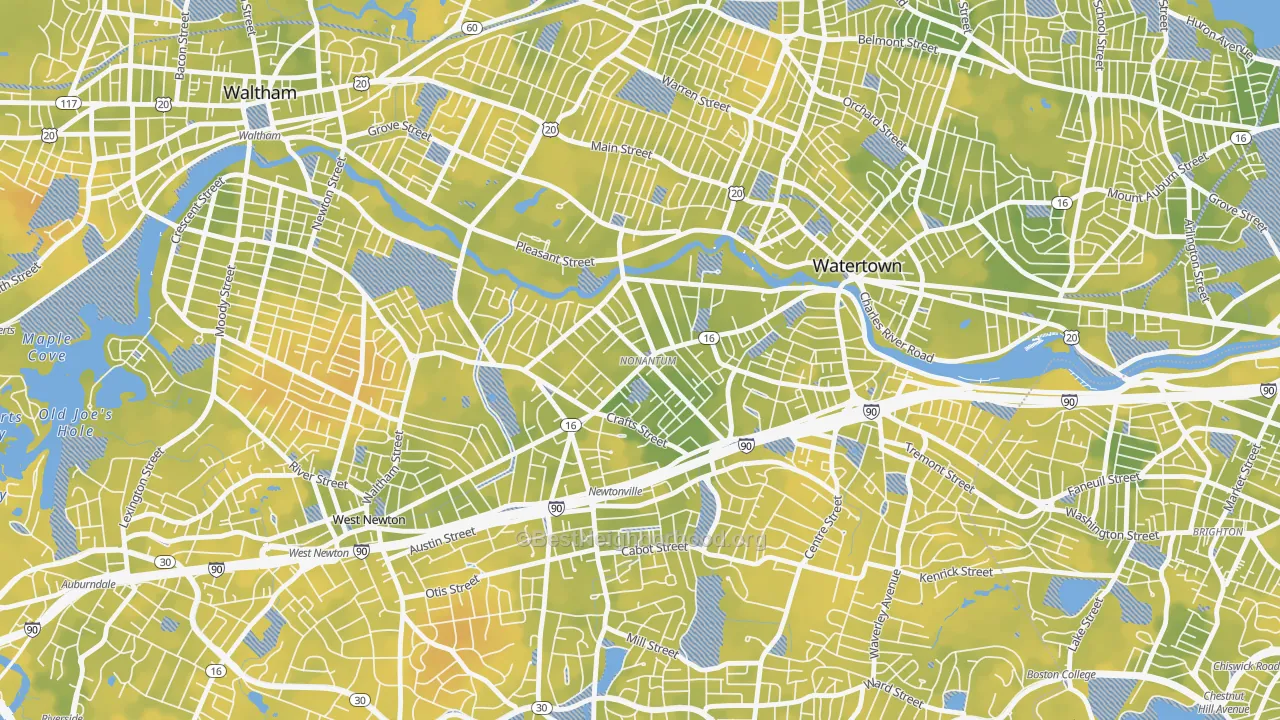 Bike Grade map of Nonantum, Newton, MA