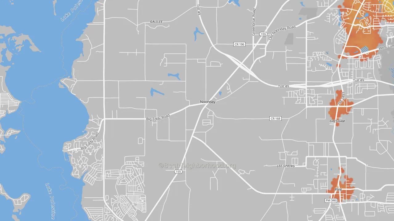 Bike Grade map of Noonday, TX