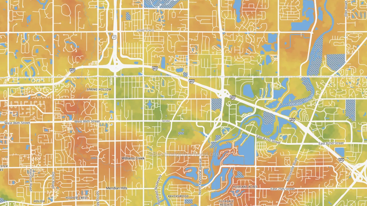 Bike Grade map of Nora, Indianapolis, IN