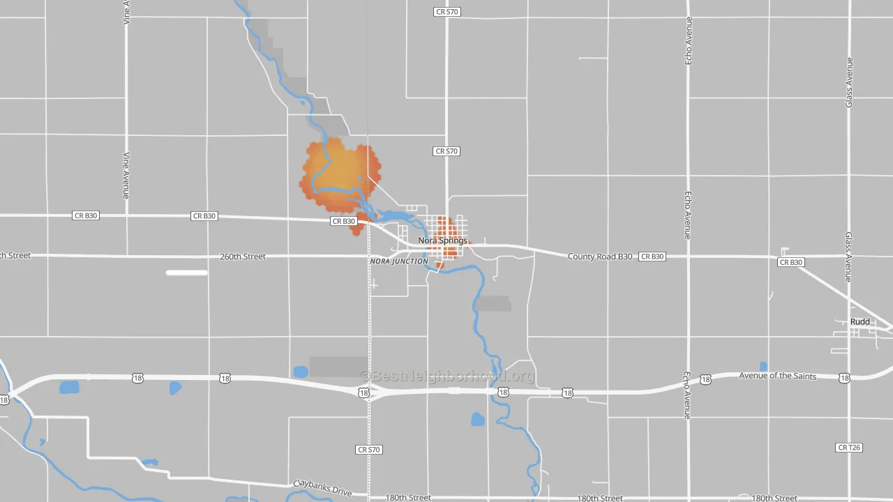 Bike Grade map of Nora Springs, IA