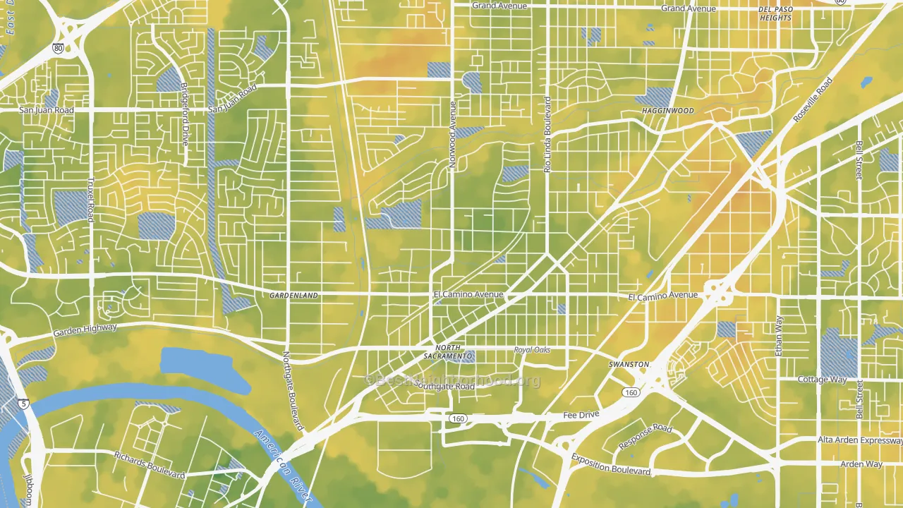 Bike Grade map of Noralto, Sacramento, CA