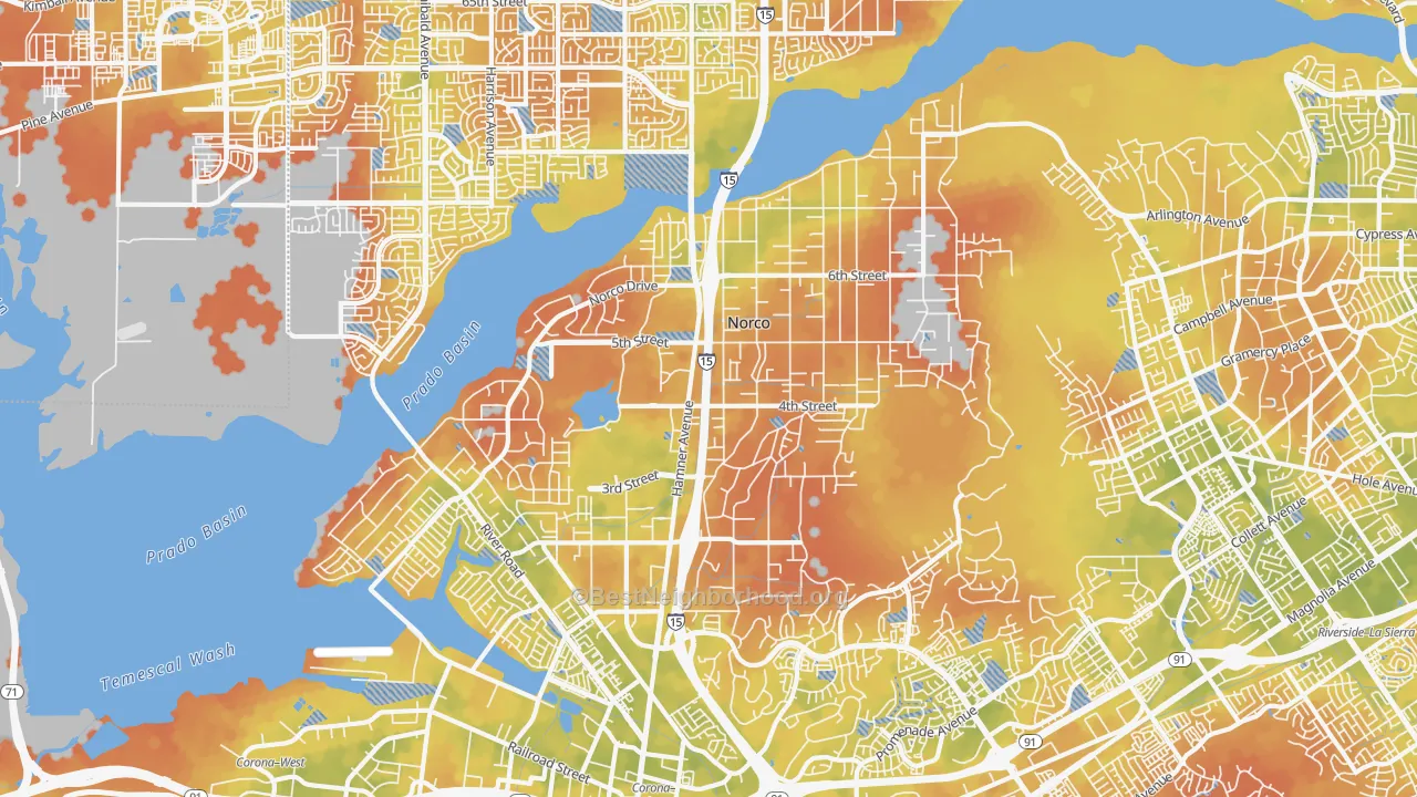 Bike Grade map of Norco, CA