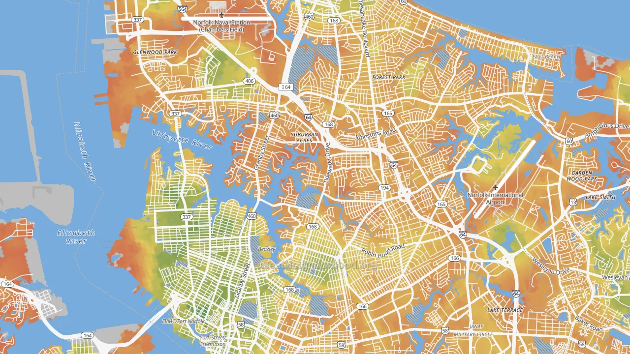 Bike Grade map of Norfolk City, VA