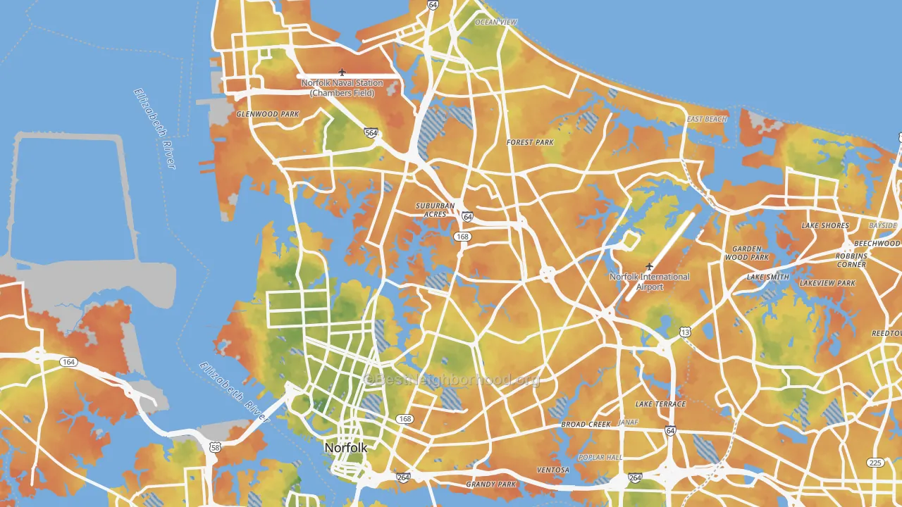 Bike Grade map of Norfolk, VA