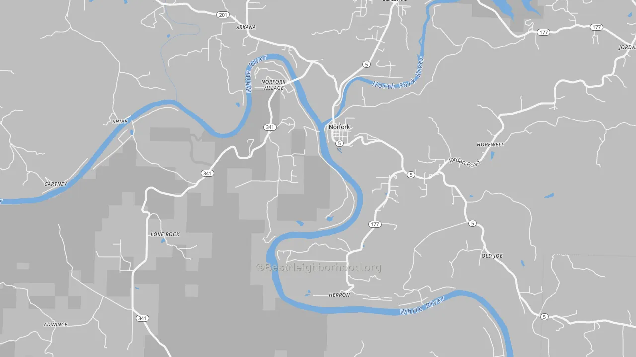 Bike Grade map of Norfork, AR