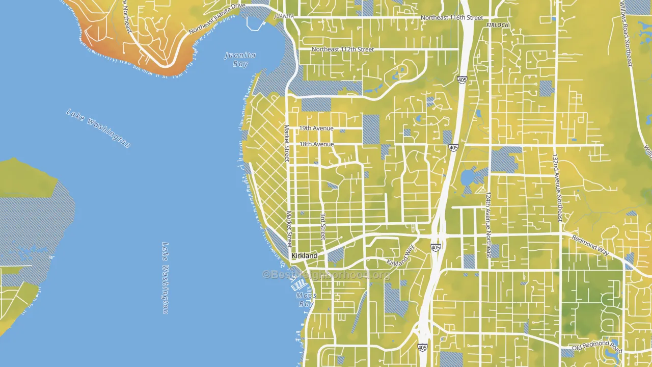 Bike Grade map of Norkirk, Kirkland, WA
