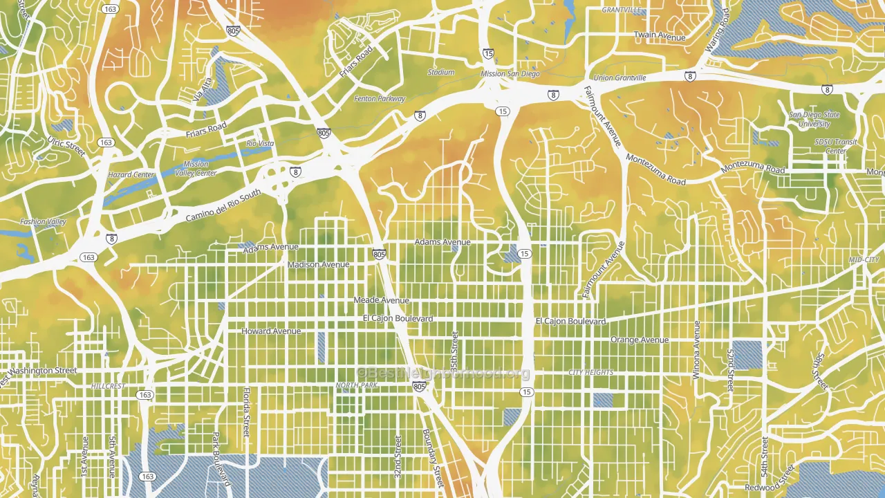 Bike Grade map of Normal Heights, San Diego, CA