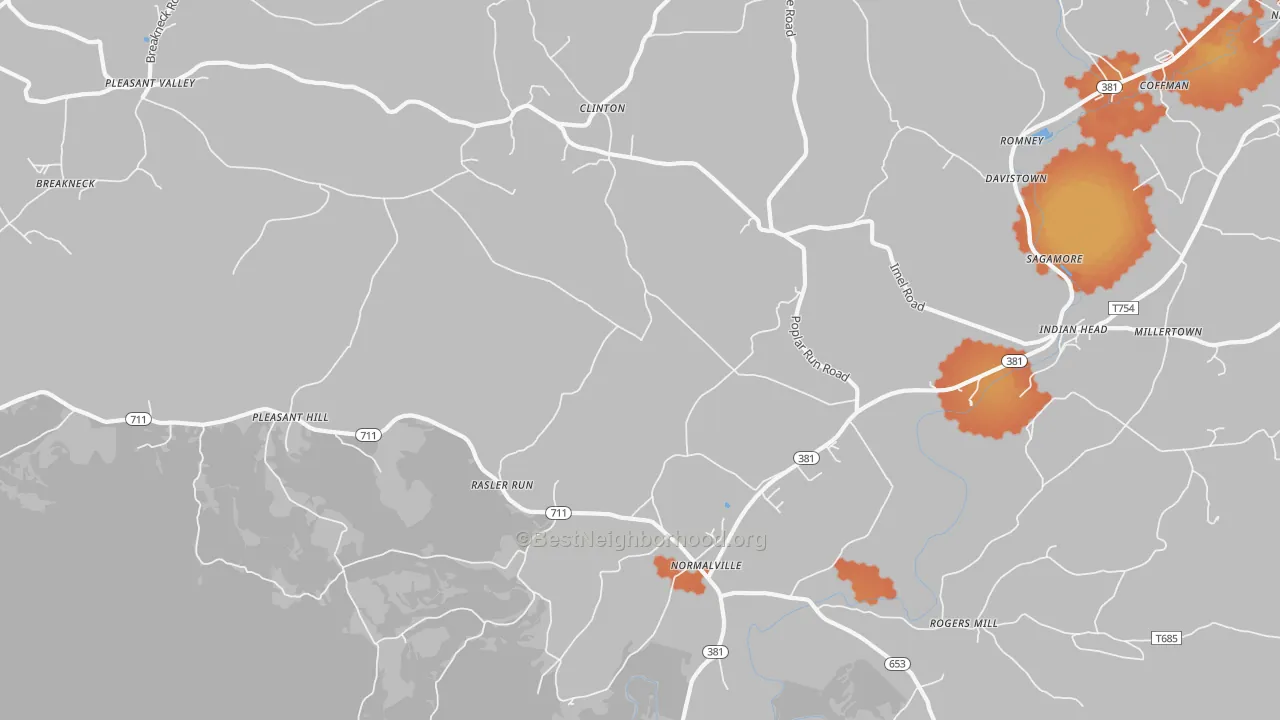 Bike Grade map of Normalville, PA