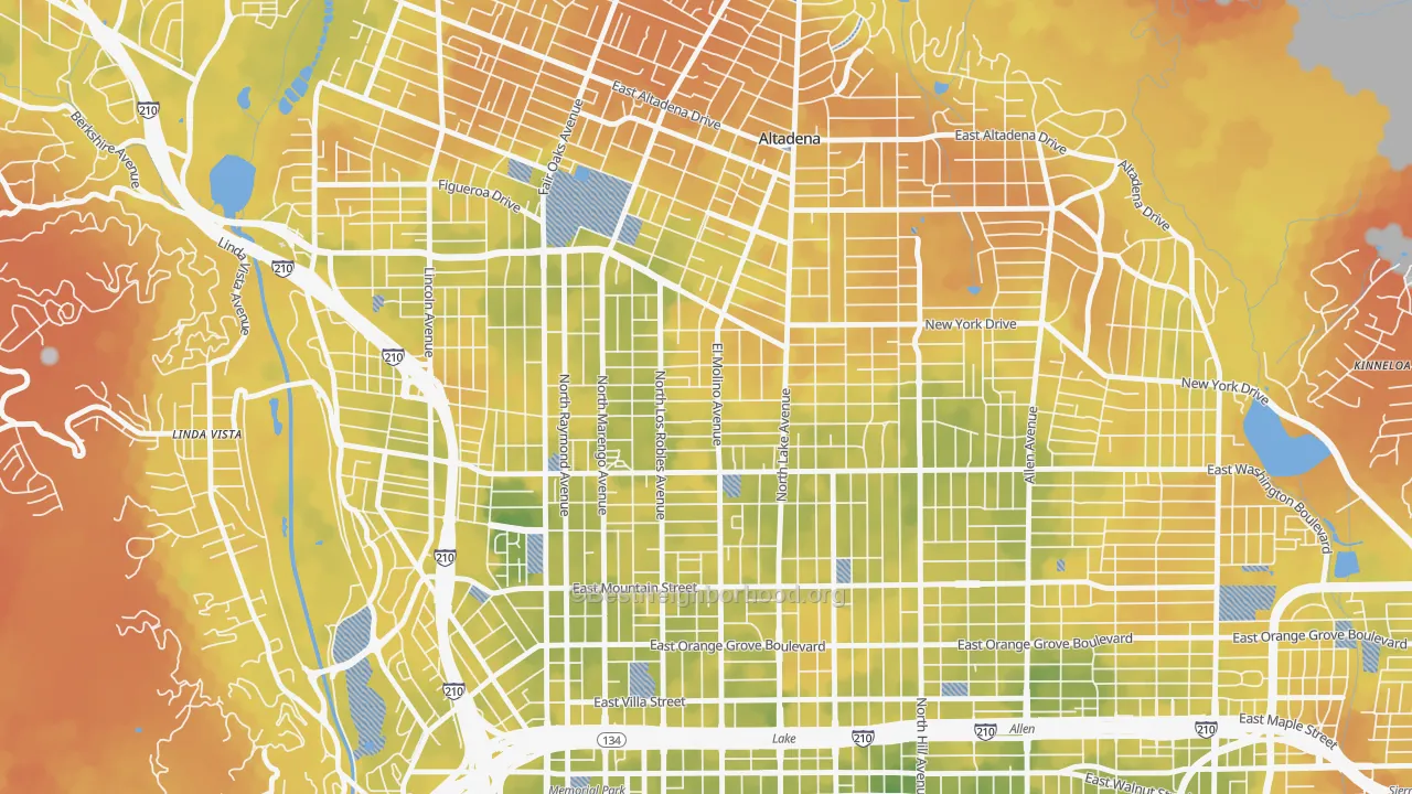Bike Grade map of Normandie Heights, Pasadena, CA