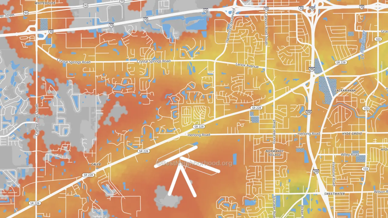 Bike Grade map of Normandy Estates, Jacksonville, FL