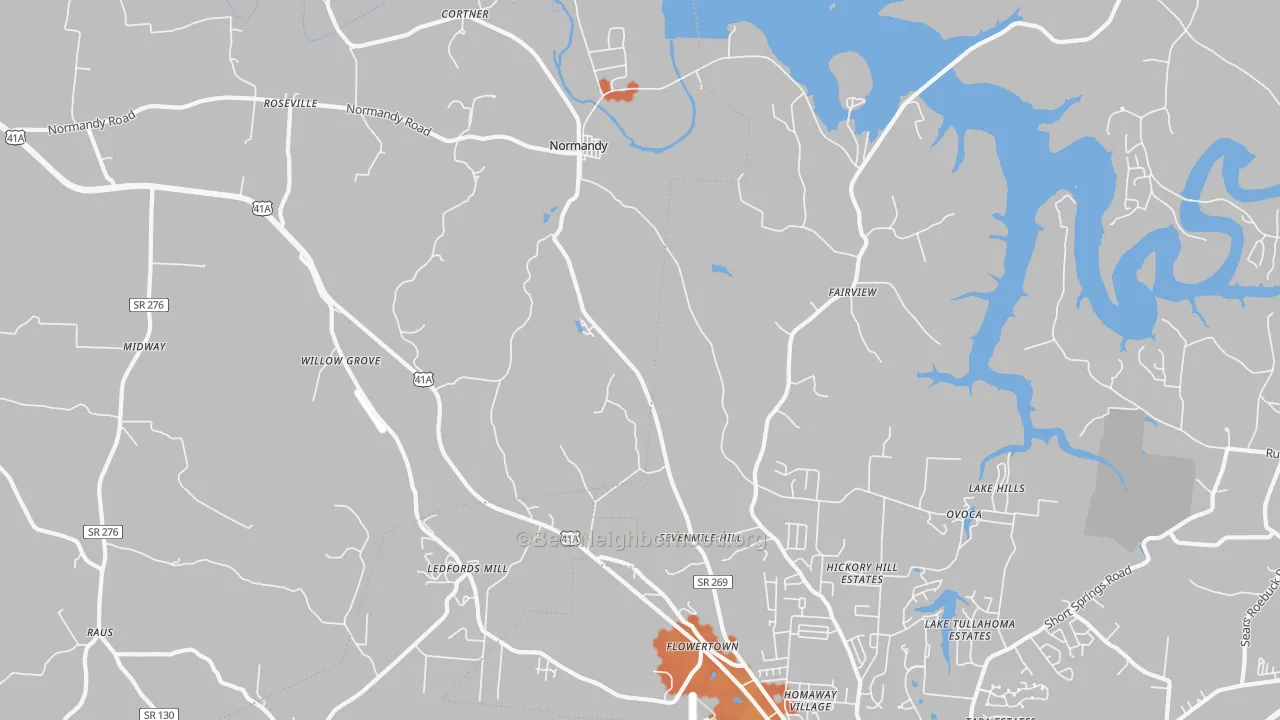 Bike Grade map of Normandy, TN