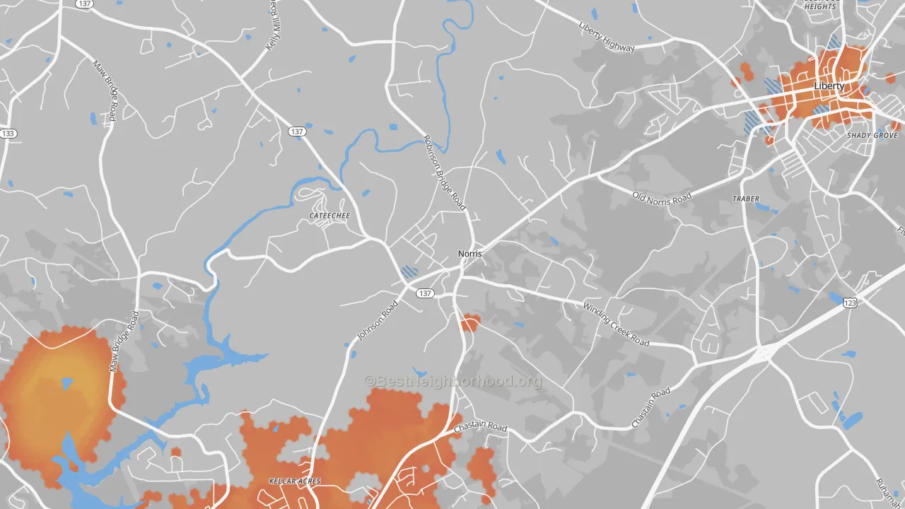 Bike Grade map of Norris, SC