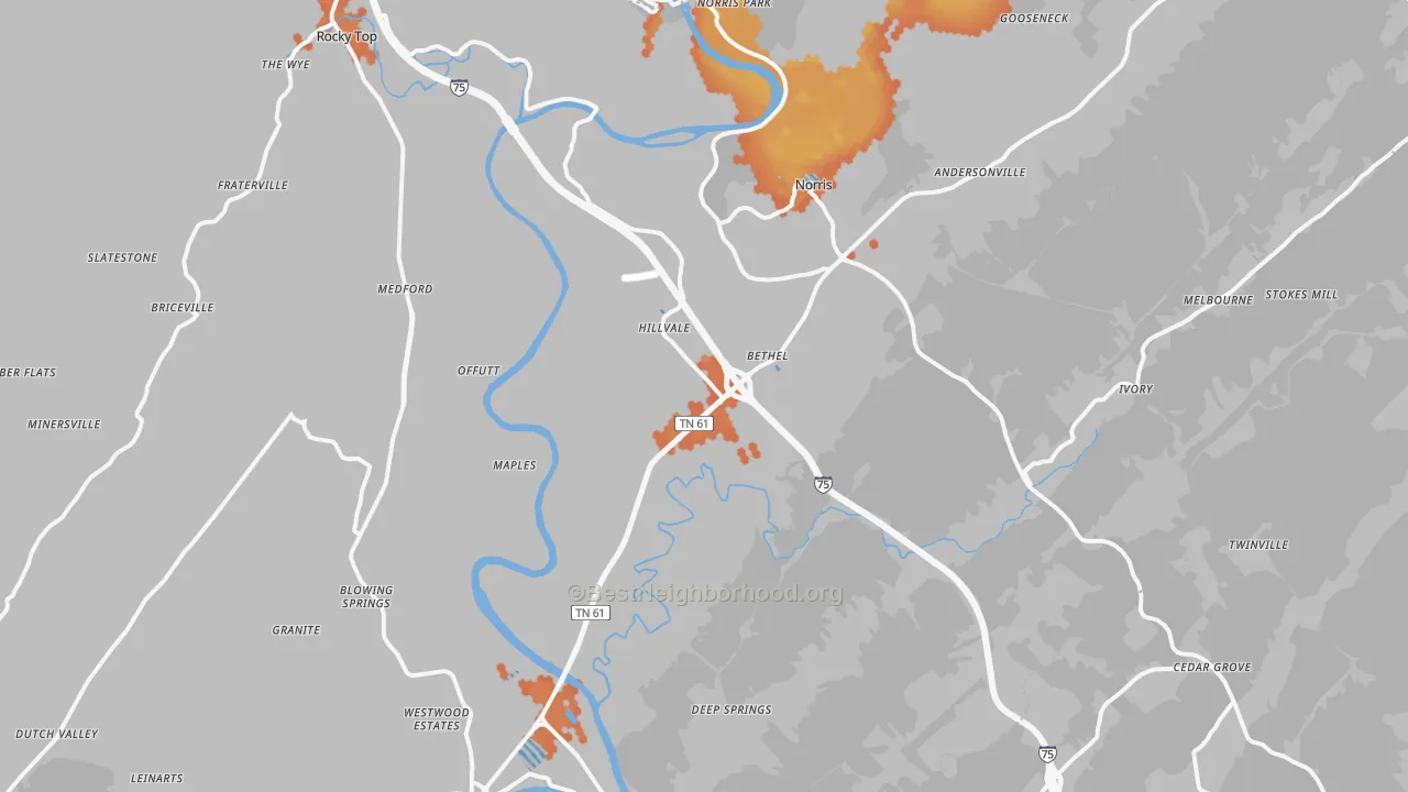Bike Grade map of Norris, TN