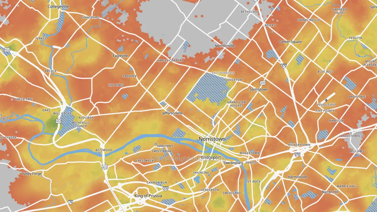 Bike Grade map of Norristown, PA