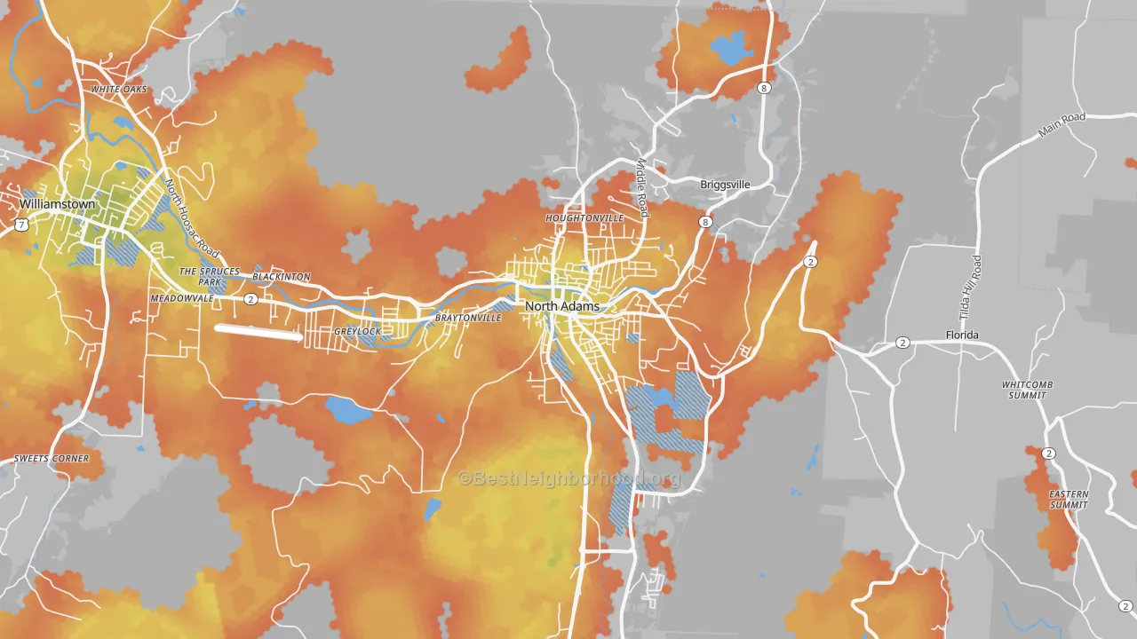 Bike Grade map of North Adams, MA