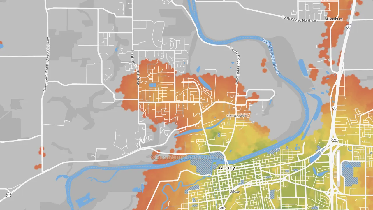 Bike Grade map of North Albany, Albany, OR
