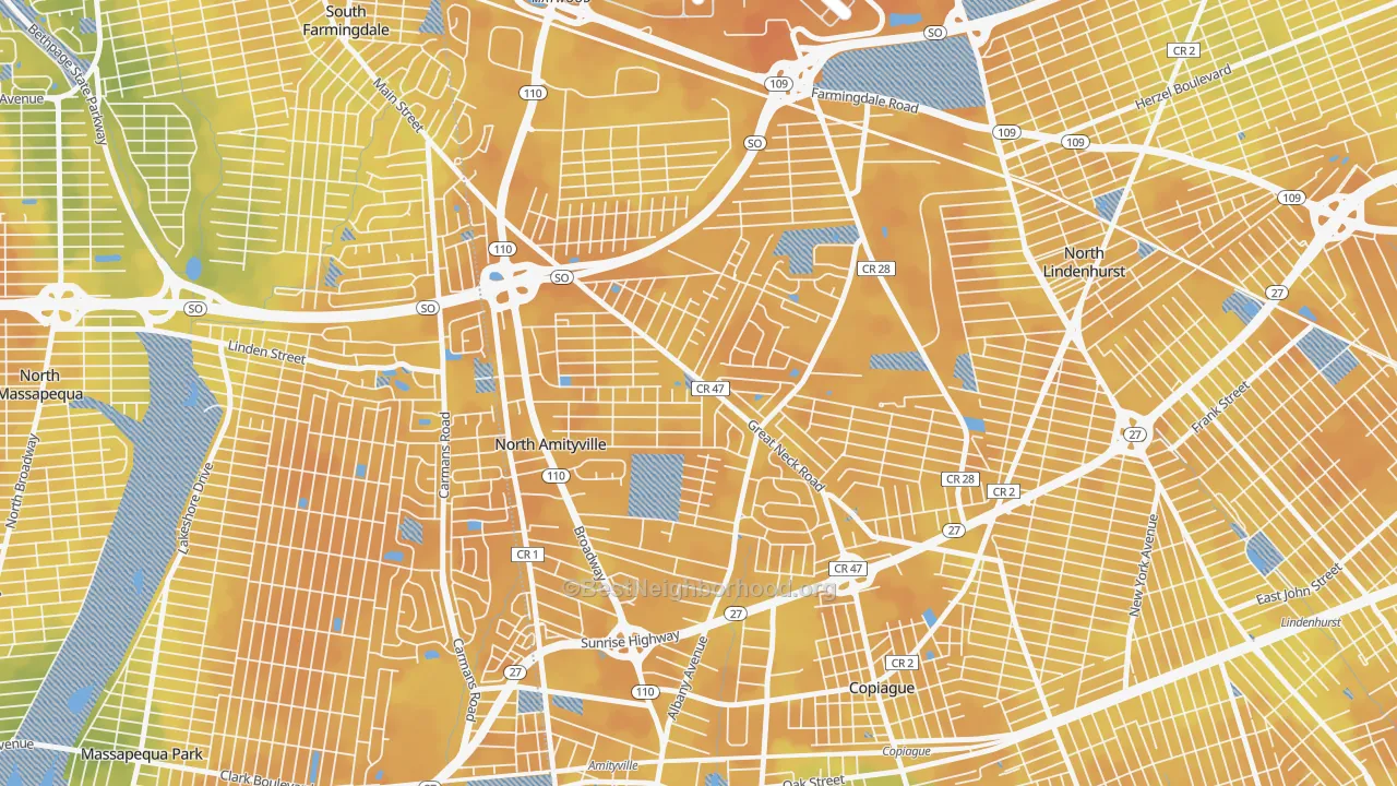 Bike Grade map of North Amityville, NY