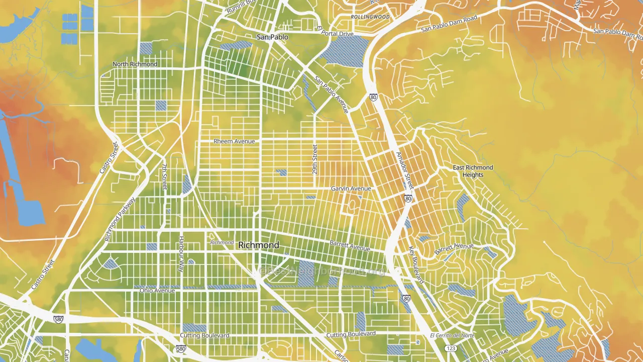 Bike Grade map of North and East, Richmond, CA