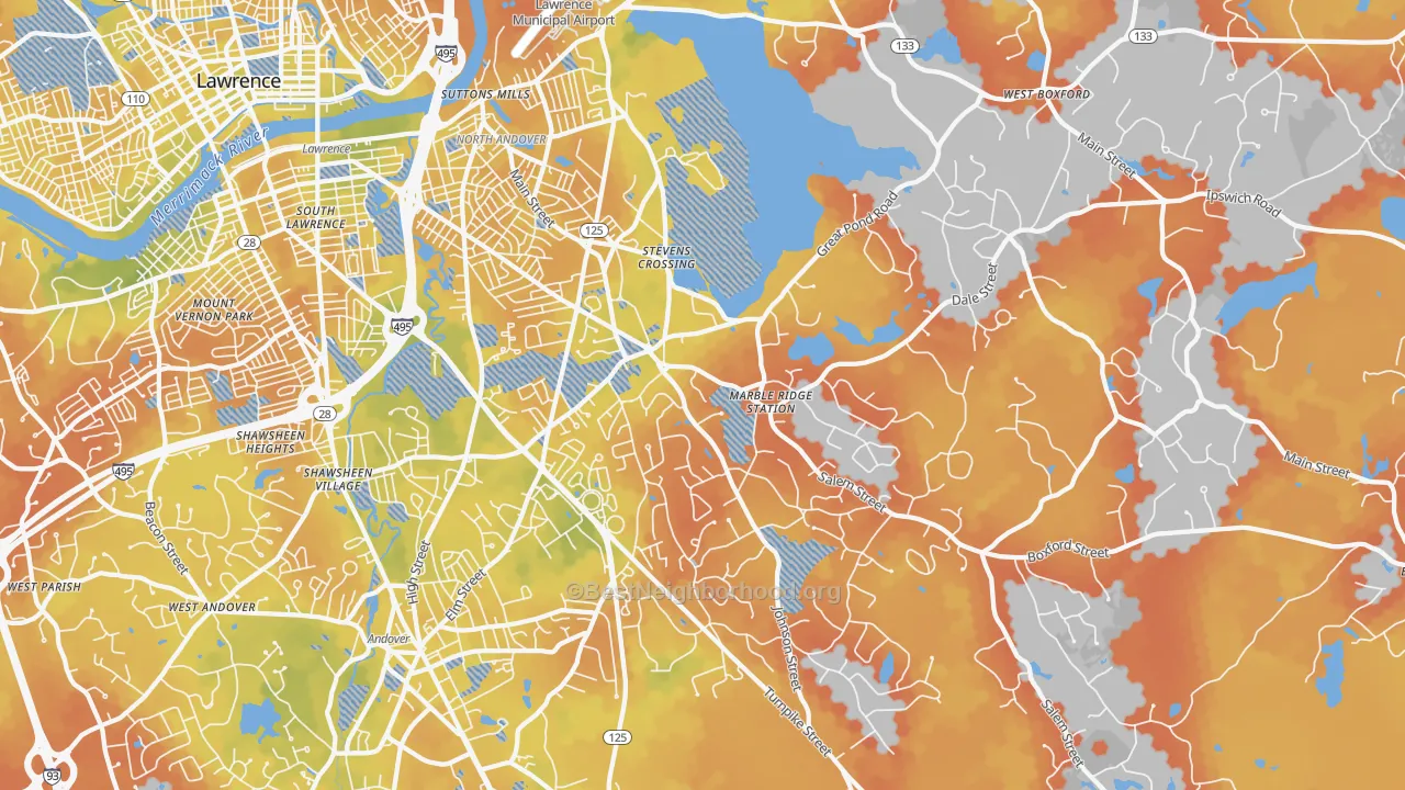 Bike Grade map of North Andover, MA