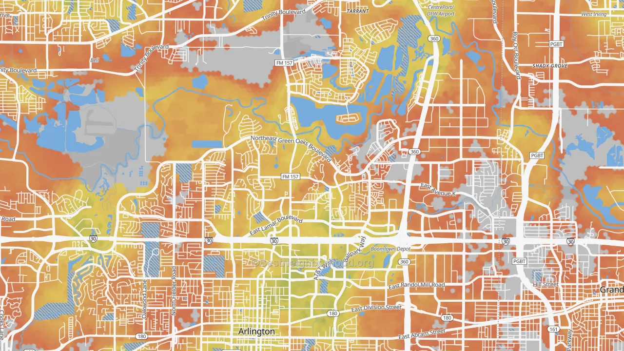 Bike Grade map of North Arlington, Arlington, TX