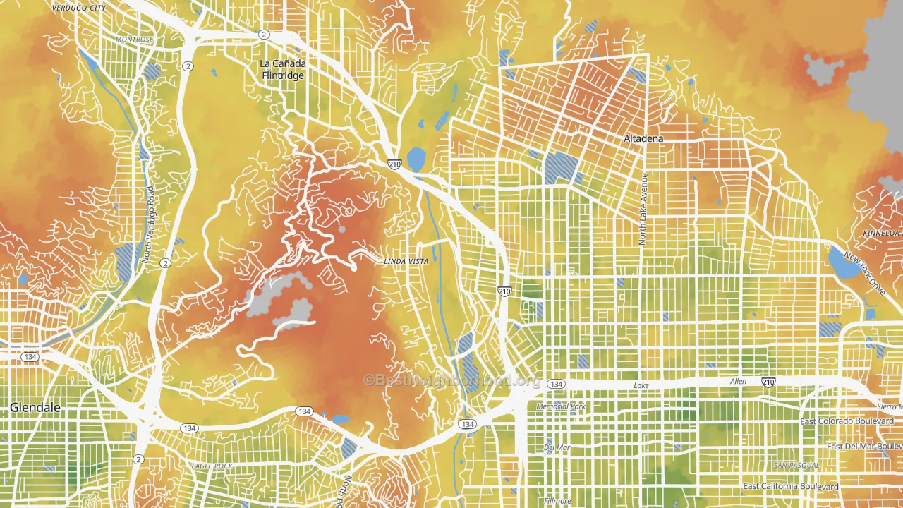 Bike Grade map of North Arroyo, Pasadena, CA