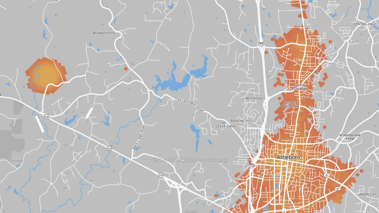 Bike Grade map of North Asheboro, NC
