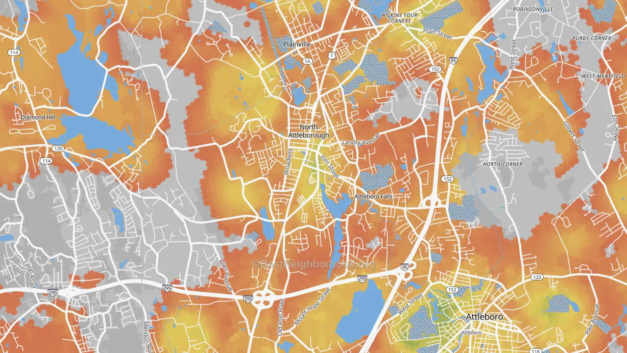 Bike Grade map of North Attleboro, MA