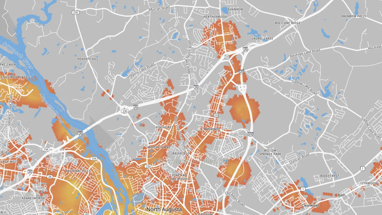Bike Grade map of North Augusta, SC