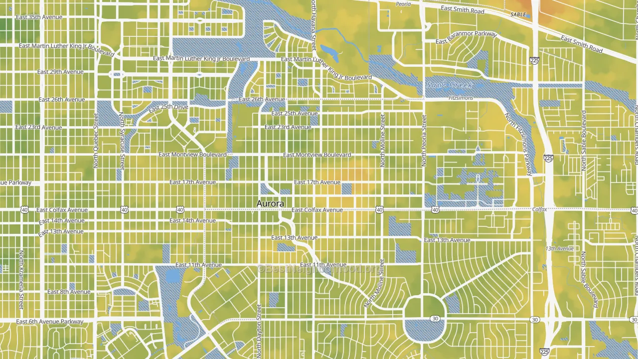 Bike Grade map of North Aurora, Aurora, CO