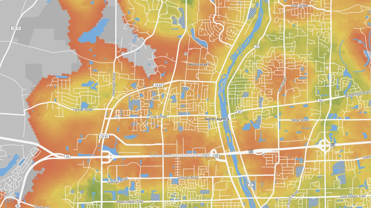 Bike Grade map of North Aurora, IL