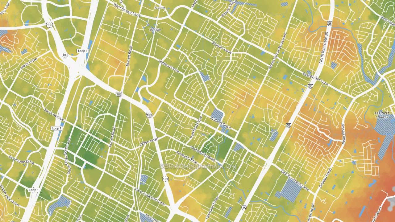 Bike Grade map of North Austin, Austin, TX