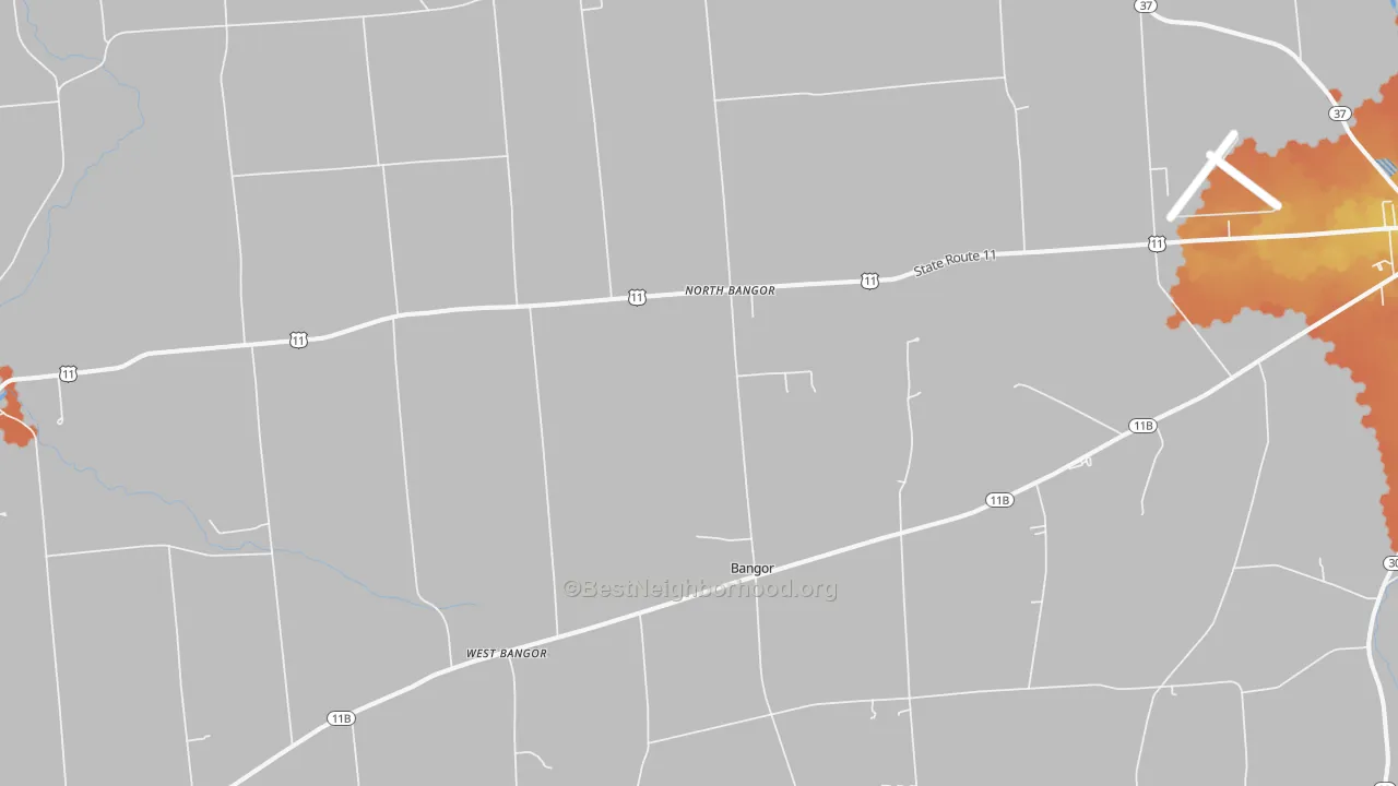 Bike Grade map of North Bangor, NY