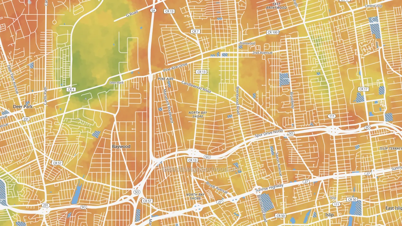 Bike Grade map of North Bay Shore, NY