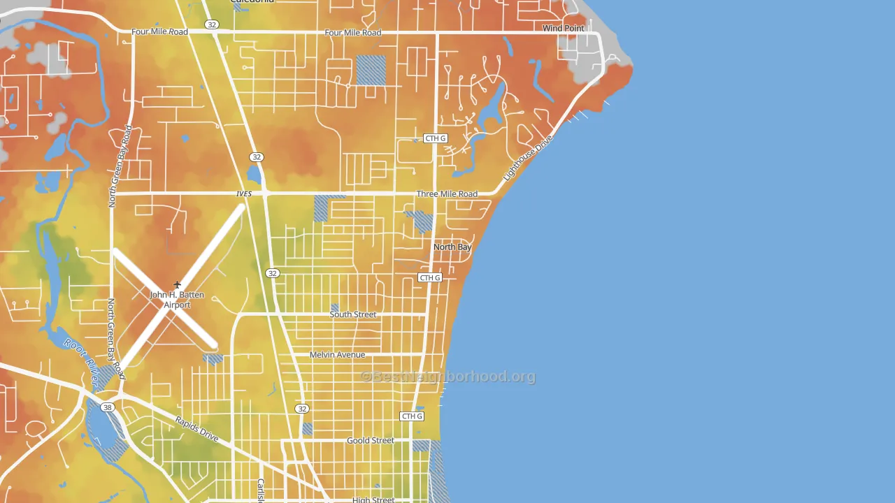 Bike Grade map of North Bay, WI