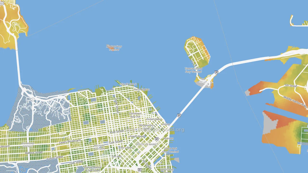Bike Grade map of North Beach, San Francisco, CA