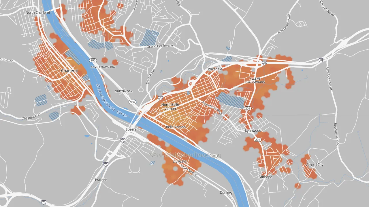 Bike Grade map of North Belle Vernon, PA