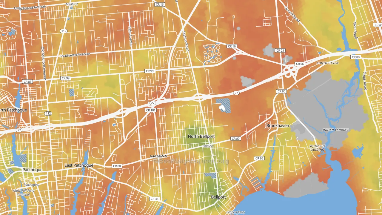 Bike Grade map of North Bellport, NY